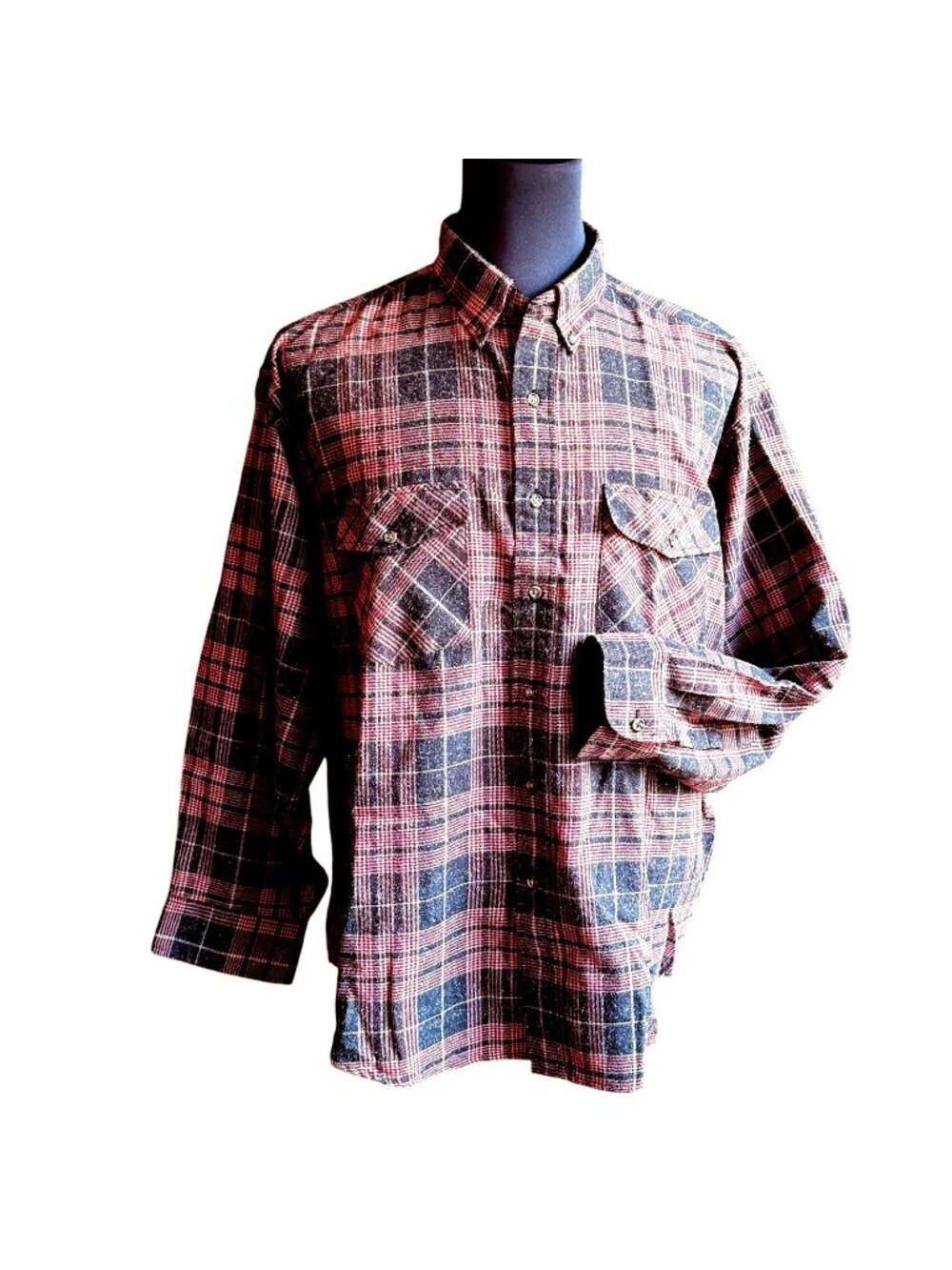 Van Heusen Winterweight Red and Gray Plaid Flannel Shirt Men's Size XL